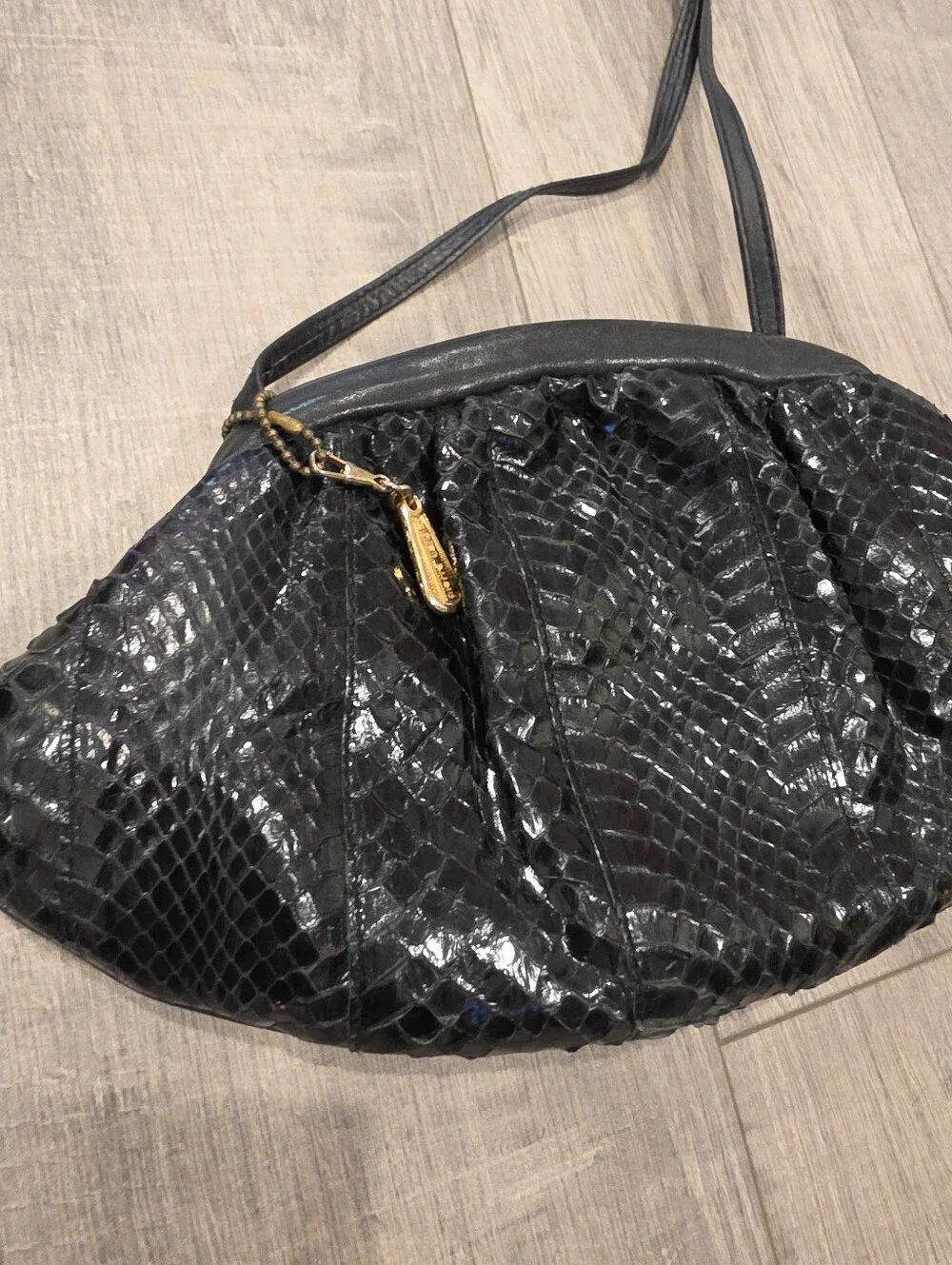 Vintage Pierre Cardin Black Snakeskin Shoulder Hobo Clutch Bag Y2K